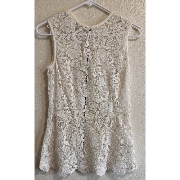 CAbi Tops - Cabi Sz XS White Lace Back Zip Blouse Peplum Boho Festival Feminine Cottage